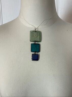 Three-Tier Square Pendant Necklace in Green, Teal, and Blue